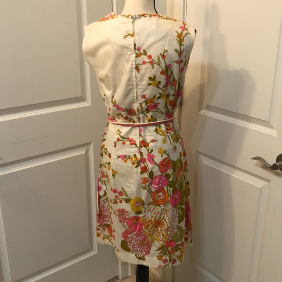 VINTAGE Cream Floral Midi Dress w/Belt - Picture 3 of 5